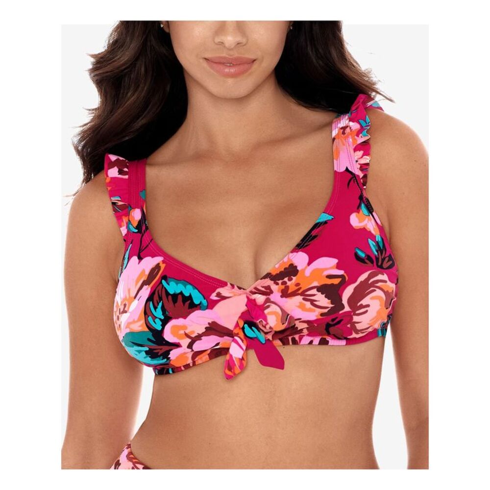 NWT SKINNY DIPPERS Women's Pink Knot-Front Hot House Daisy Mae Swimsuit Top M
